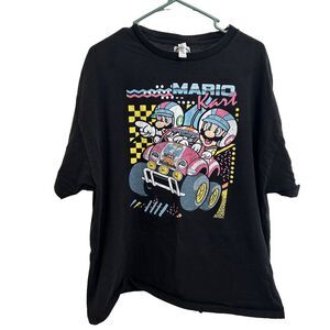 🔥🔥🔥Mario Kart Shirt Men's 2XL Black Short Sleeve Racing Graphic Print EUC